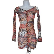 Mini vestido para mujer Halfheart multicolor de manga larga ceñido al cuerpo transparente nuevo sin etiquetas