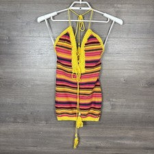 FashionNova Para Mujer Talla Pequeña Colorido Rayas Mini Vestido Tejido Crochet NUEVO