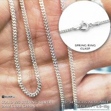 Collar de cadena fuerte de plata de ley 925 de 16-32 pulgadas de 2 mm de ancho ✔️Calidad