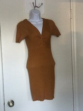 Mujer MODA NOVA Mostaza Bodycon Suéter Vestido Manga Corta Cuello en V Talla S