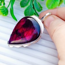 Colgante de piedras preciosas de labradorita de fuego rojo de plata de ley 925 para mujer