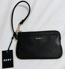 Cartera sin asas DKNY para mujer Bryant artículo muñeca negra imitación cuero Saffiano nueva con etiquetas