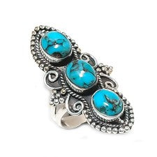 Anillo de joyería de plata de ley 925 hecho a mano con piedras preciosas turquesa azul tamaño-7,8,9,10