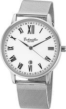 Eichmüller acero inoxidable correa de malla reloj para hombres plata blanco con indicador de fecha 30 m