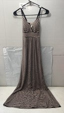 Maxi Vestido Mujer Revista Moda Negro y Beige Rayas Cintura Imperio Talla M