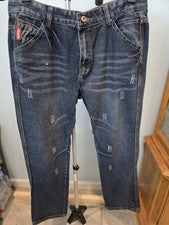 Pantalones de mezclilla rectos desgastados informales para hombre negruzco/azul talla 36 (moda)