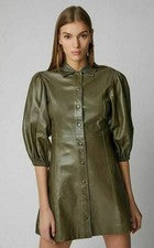 DISEÑADOR Nuevo Vestido Corto Para Mujer Cuero Verde Suave Piel de Cordero Estilo Delgado