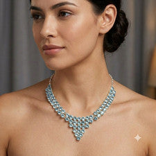Collar Aguamarina Azul Piedras Preciosas Plata de Ley 925 Joyería de Tendencia S-18"