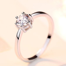 Anillo de compromiso clásico plata de ley 925 solitario circonita anillo de mujer