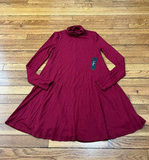 Mini Vestido Lulus Manga Larga Cuello Simulado Columpio Rojo Para Mujer Talla XS Elástico Nuevo con Etiquetas
