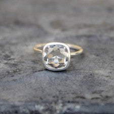 Anillo de plata esterlina 925 cristal cuarzo hecho a mano cojín piedra anillo mínimo