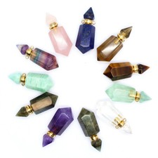 Hexagon Essential Oil Perfume Bottle Pendant Natural Stone Chakra Quartz Crystal