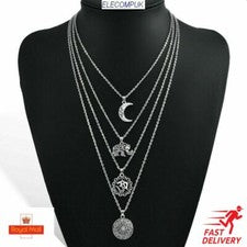 Collar Luna Elefante Plata Joyería Boho Gitano Hippy Collar