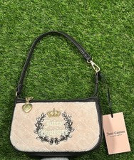 Mini cartera de muñeca Juicy Couture para mujer en rosa nueva con etiquetas herrajes dorados