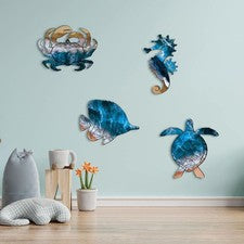 Decoración de pared de metal con temática de playa con criaturas marinas para uso doméstico y exterior