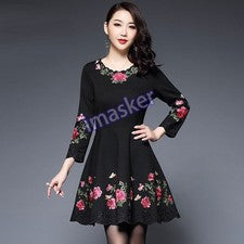 Vestido cuello redondo estilo étnico otoño para mujer bordado estilo chino moda