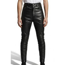Pantalón de cuero de motor para hombre cuero de cordero genuino estilo negro pantalón de cuero