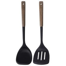 Juego de utensilios de cocina Turner espátula de silicona, negro, 2 piezas para freír poco profundo