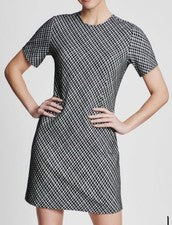 NUEVO CON ETIQUETAS SPANX Mujer PONTE Jacquard MINI VESTIDO Manga Corta Cuadros Elegante talla L