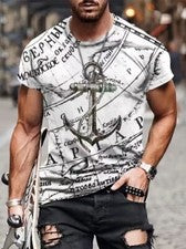 Camisetas Hombres Manga Corta Náutico Ancla Estampado Gráfico Blanco Ropa Activa Top Camiseta