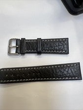 Correa de reloj de cuero 22 mm negra con costuras blancas. Si5