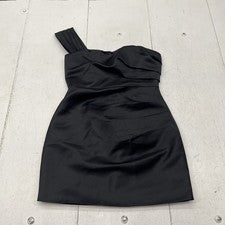 Moda Nova Negro Isabella Un Hombro Satinado Mini Vestido Para Mujer Talla Mediana