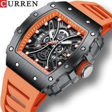 CURREN Reloj Hombre Moda Deporte Reloj Pulsera Esfera Hueca Silicona Calendario Relojes