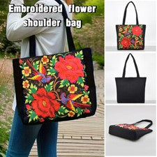 Bolso de hombro informal de lona de gran capacidad bordado estilo étnico para mujer