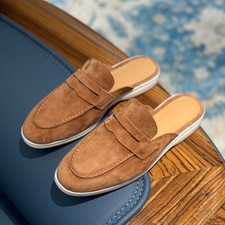 Sandalias informales de gamuza de cuero para hombre de verano zapatos formales mulas medias zapatillas zapatos