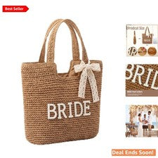 Bolso de Mano Novia para Luna de Miel Playa, Marrón, 15 x 4 Pulgadas, Paja de Moda P...
