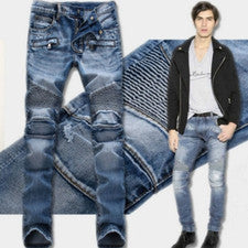 Pantalones de motociclista 2023 para hombre estilo Francia desgastados ajustados rasgados calce ajustado