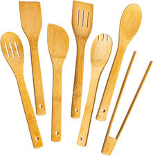 Juego de utensilios de cocina de madera de bambú Juego de 7 cucharas de cocina antiadherentes