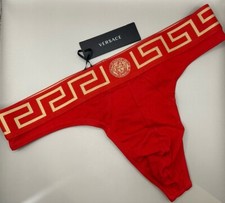 Versace Greca Icónica Tanga Ropa Interior Roja Para Hombre Talla 8 (US XXL) Auténtica