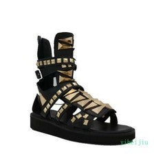 Sandalias de playa para hombre Gladiador de cuero de caña alta Roma remache punta abierta zapatos botas