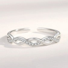 Anillo ajustable retorcido de cristal de plata de ley 925 para mujer niña joyería regalo