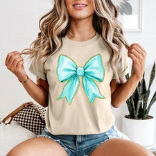 Turquesa Acuarela Lazo Dorado Brillo Mujer Camiseta Coqueta Moda Regalo