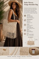 Bolso de Mano Boho de Gran Tamaño con Flecos Blanco Tejido Bolso de Hombro Beach Resort...