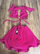 Moda Nova Para Mujer Mini Vestido Plisado Estella XS Fucsia Nuevo Con Etiquetas