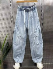 Nuevo Para Hombres Moda Denim Carga Pantalones Sueltos Jeans Monos con Cordón Pantalones Informales