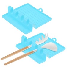 Paquete de 2 reposa utensilios de cocina múltiples de silicona, resistentes al calor [azul claro]