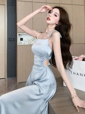 Nuevo Elegante Vestido Para Mujer Satén Moda Lateral Hueco Línea A Vestido Fiesta Baile de graduación
