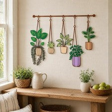 Decoración de pared colgante minimalista para plantas marco de metal y follaje de plástico