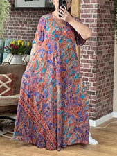 BOHO FASHION SOMMERKLEID KLEID MAXIKLEID Lila Türkis Onesize #2024364