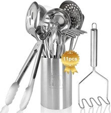 Juego de Utensilios de Cocina 11 Piezas - Juego de Utensilios de Cocina de Acero Inoxidable con Soporte, H