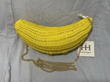 NUEVO Bolso de Hombro Viral Alto Hippie Tejido Mimbre Cartera - Forma de Plátano Amarillo