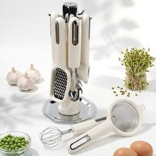 Juego de herramientas de cocina de 7 piezas mango de plástico blanco herramientas y varilla de acero inoxidable