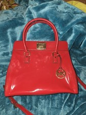 MICHAEL KORS Mujer Cartera Grande Astrid Rojo Charol Bolso de Mano Nuevo
