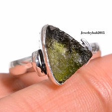 Joyería hecha a mano estilo étnico moldavita de plata de ley 925 todas las tallas mo*