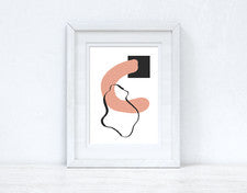 Impresión abstracta de 6 formas de colores rosa melocotón y negro decoración de pared para el hogar