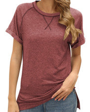 Camiseta Mujer Blusa Moda Raglán Manga Corta Moda Rojo Deportes Camisetas Informal